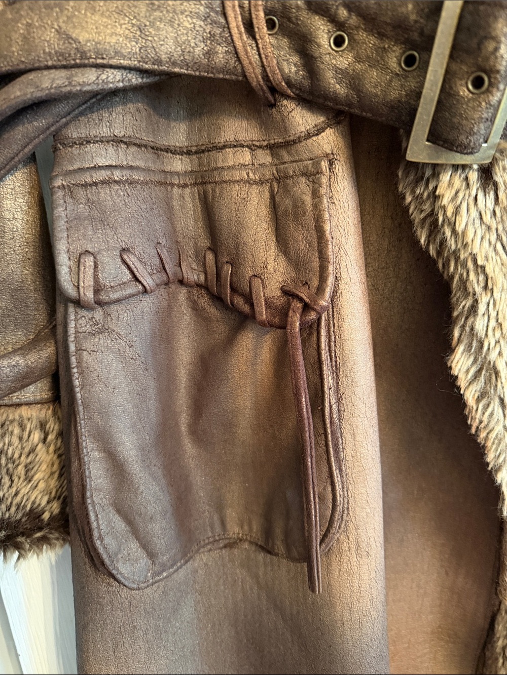 Donna Salyers' Fabulous Furs faux suede and faux brown shearling maxi coat M - Picture 6 of 6